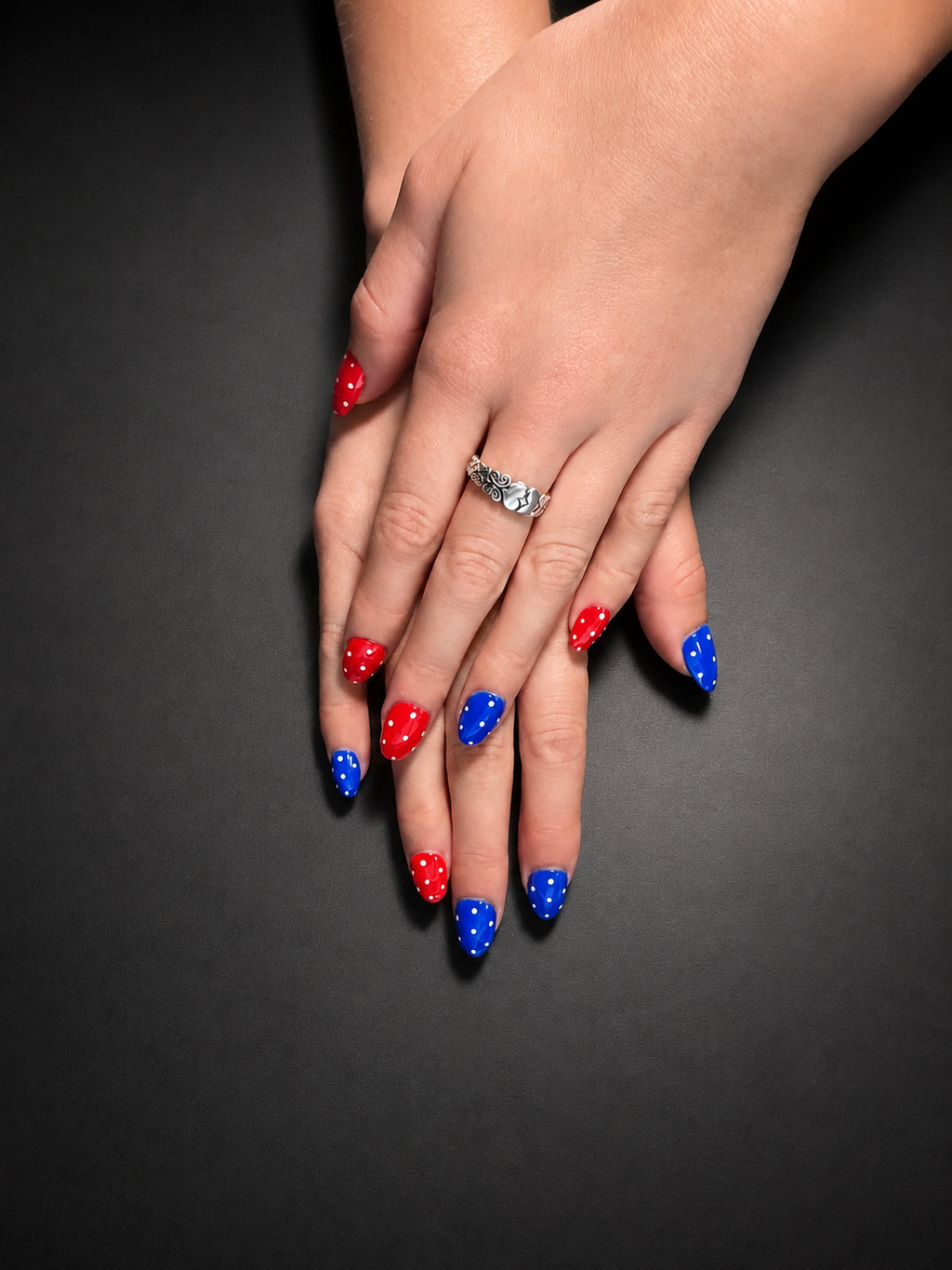 Red & Blue with White Dots